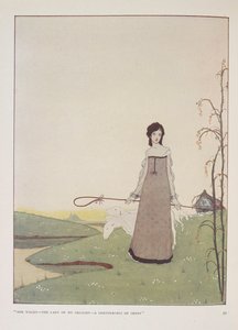 "Ze wandelt - de dame van mijn vreugde - een herderin van schapen." Illustratie voor De herderin door Alice Meynell. door Harry Clarke