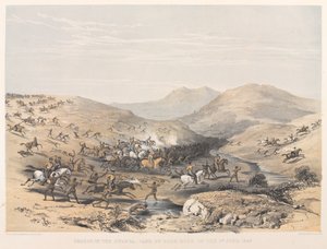 Aanval op de Gwanga, Kaap de Goede Hoop, op 8 juni 1846 (gekleurde litho)