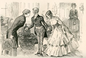 David Ontmoet Dora en Miss Murdstone, illustratie door Harry Furniss voor de roman David Copperfield van Charles Dickens