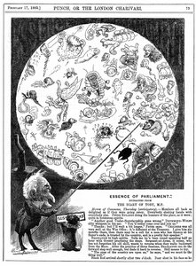 Essentie van het Parlement: Cartoon ter gelegenheid van de opening van de eerste zitting van het Parlement in 1883