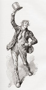 Mark Tapley. Illustratie door Harry Furniss voor de roman Martin Chuzzlewit van Charles Dickens, uit The Testimonial Edition, uitgegeven 1910.