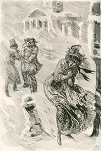 Martha de Zwerver. Illustratie door Harry Furniss voor de roman David Copperfield van Charles Dickens, uit The Testimonial Edition, gepubliceerd in 1910. door Harry Furniss