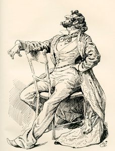 Mr. Alfred Mantalini. Illustratie door Harry Furniss voor de Charles Dickens roman Nicholas Nickleby, uit The Testimonial Edition, gepubliceerd 1910. door Harry Furniss