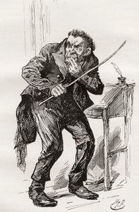 Mr. Squeers. Illustratie door Harry Furniss voor de roman Nicholas Nickleby van Charles Dickens, uit The Testimonial Edition, uitgegeven 1910. door Harry Furniss
