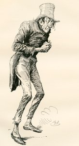 Newman Noggs. Illustratie door Harry Furniss voor de Charles Dickens roman Nicholas Nickleby, uit The Testimonial Edition, gepubliceerd 1910. door Harry Furniss