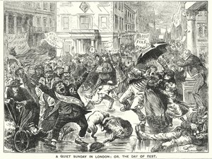 Punch cartoon: Een Rustige Zondag in Londen; of, de Dag van Rust (gravure) door Harry Furniss
