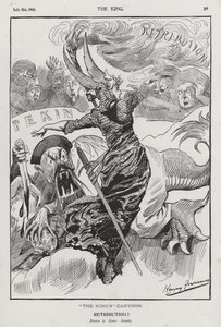 Vergelding, cartoon over de Bokseropstand in China (gravure)
