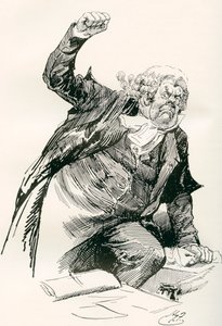 Sergeant Buzfuz. Illustratie door Harry Furniss voor de Charles Dickens roman The Pickwick Papers, uit The Testimonial Edition, gepubliceerd 1910. door Harry Furniss