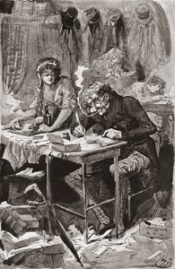 De bedelbriefschrijver. Illustratie door Harry Furniss voor de roman Great Expectations van Charles Dickens, uit The Testimonial Edition, gepubliceerd in 1910. door Harry Furniss
