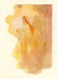 Een slanke en mooie dame in het gouden licht (kleurenlitho) door Harry George Theaker