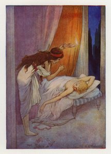 Cupido, als leep (kleurenlitho) door Harry George Theaker