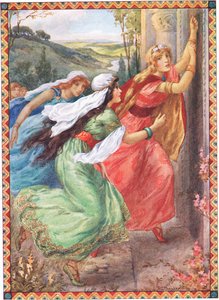 Emer bereikte als eerste de deur (uit het Kampioensgedeelte) (kleurenlitho) door Harry George Theaker