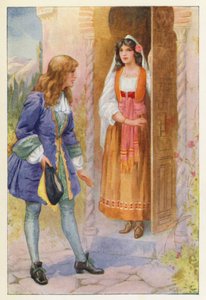 Ruyz de Alarcon en de Roos van het Alhambra (kleurenlitho) door Harry George Theaker