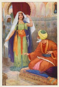 De mooie gevangene en Aben Habuz (kleurenlitho) door Harry George Theaker