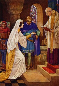 Daarna trouwde de priester met hen (kleurenlitho) door Harry George Theaker