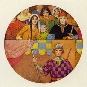 Er was een schitterende bijeenkomst van ridders en dames op de tribune (kleurenlitho) door Harry George Theaker