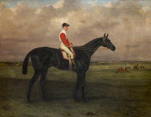 Chippendale-een renpaard met jockey op Newmarket Racecourse, ca. 1874 door Harry Hall