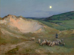 Avond op de duinen (olieverf op doek)