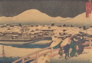 Nachtzicht van het Yamato-theehuis door Hasegawa Sadanobu