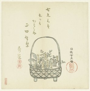 Een mand met jonge scheuten door Hasegawa Settan