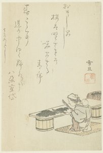 Vrouw hakt zeewier door Hasegawa Settan