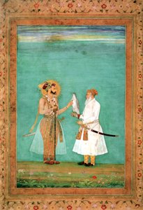 Keizer Shah Jahan en een oudere hoveling met een valk, c.1650 door Hashim Hashim