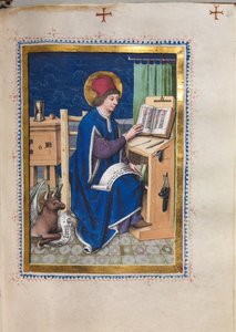 Evangelieboek met Evangelistenportretten: Sint Lucas door Hausbuch Master