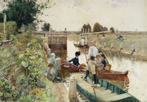 Bootvaarders in een sluis op de Theems