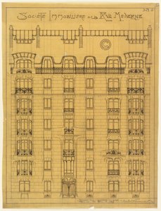 Ontwerp voor de gevel van Société Immobilière de la Rue Modern, nr. 6 door Hector Guimard