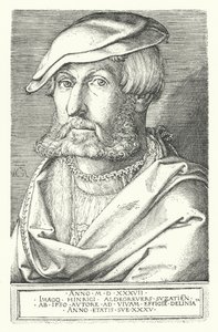 Zelfportret van Heinrich Aldegrever, Duitse schilder en graveur door Heinrich (after) Aldegrever
