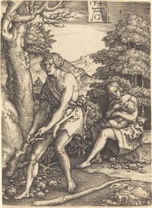 Adam en Eva aan het werk door Heinrich Aldegrever
