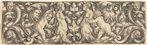 Kruispaneel met Wijnstok in het Midden en Tritonskoppel door Heinrich Aldegrever