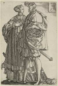 Dansend Paar, plaat zeven uit De Grote Bruiloftsdansers door Heinrich Aldegrever