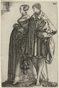 Dansend paar, plaat tien uit De grote bruiloftsdansers door Heinrich Aldegrever