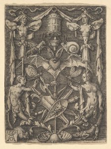 Ontwerp voor een kandelaar grotesk met een vleermuis in het midden, 1550 door Heinrich Aldegrever