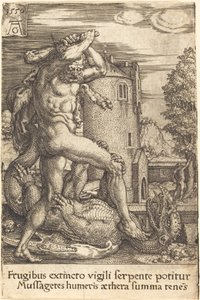 Hercules doodt de draak door Heinrich Aldegrever