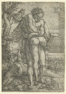 Hercules vecht tegen riviergod Achelus door Heinrich Aldegrever