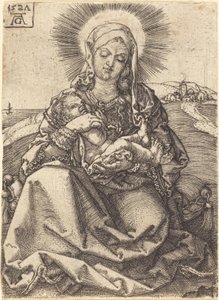 Madonna in een Landschap Zittend op een Kussen door Heinrich Aldegrever