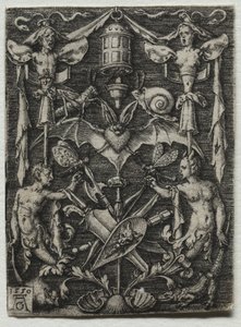 Ornamentontwerp met een vleermuis in het midden door Heinrich Aldegrever
