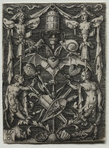 Ornamentontwerp met een vleermuis in het midden, 1550 door Heinrich Aldegrever