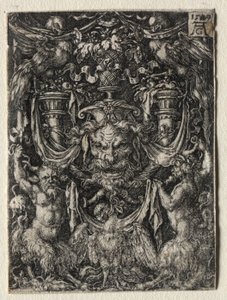 Ornamentontwerp met een Masker en een Adelaar tussen Twee Faunen Beneden, 1509 door Heinrich Aldegrever