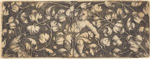 Ornament met loofwerk en een kind in het midden door Heinrich Aldegrever