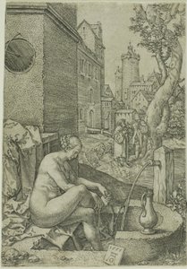 Susanna verrast door de ouderen, uit Het verhaal van Susanna door Heinrich Aldegrever