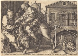 De Barmhartige Samaritaan Betaalt voor het Verblijf van de Reiziger door Heinrich Aldegrever