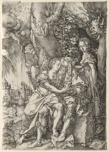 Het verhaal van Lot: Lot met zijn dochters, 1555 door Heinrich Aldegrever