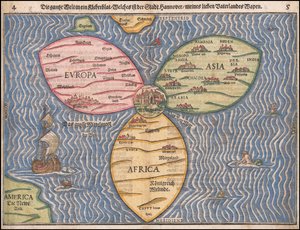 1581 Klaverblad wereldkaart door Heinrich Buenting