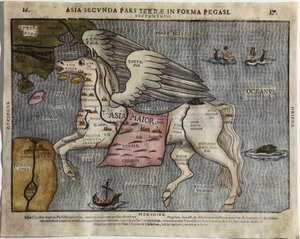 Asia Secunda Pars Terrae in Forma Pegasi door Heinrich Bünting