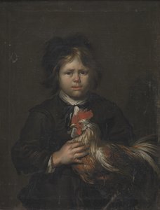 Een boerenjongen met een haan