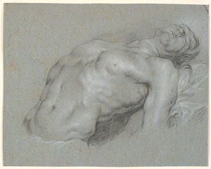 Bovenlichaam van sterk achteroverleunende mannelijke model door Heinrich Dittmers