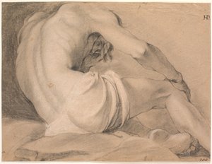 Zittend mannelijk model, van achteren gezien van onderen door Heinrich Dittmers